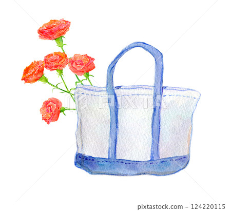 水彩插圖:手提袋與康乃馨 水彩插圖:手提袋與康乃馨 124220115