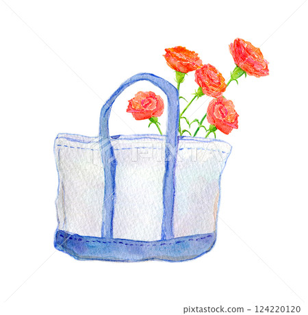 Watercolor illustration: Tote bag and carnations 124220120
