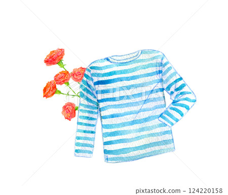 Watercolor illustration: Border shirt and carnations 124220158