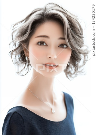 AI creates beautiful women with beautiful skin in Japanese hair and makeup styles (vertical photo) 124220179
