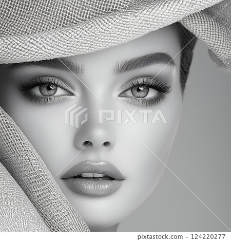 用AI表現具有西方流行髮型和妝容的強大而迷人的美女(單色調方形照片) 用AI表現具有西方流行髮型和妝容的強大而迷人的美女(單色調方形照片) 124220277