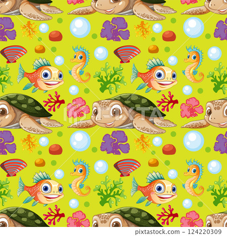Colorful Underwater Creatures Seamless Pattern 124220309