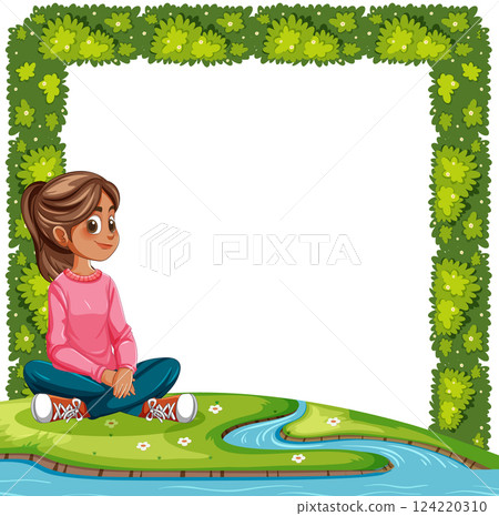 Girl Relaxing by a Peaceful Stream 124220310
