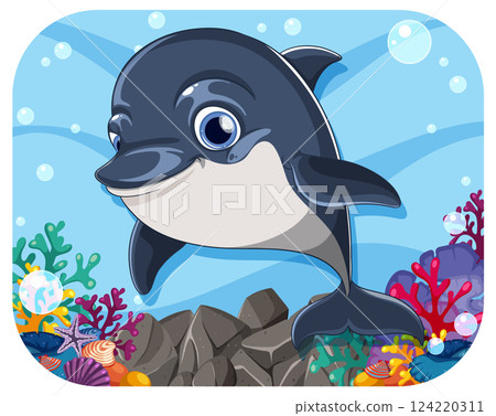 Playful Dolphin in Vibrant Coral Reef 124220311