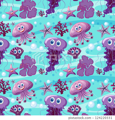 Underwater Cartoon Sea Life Pattern 124220331
