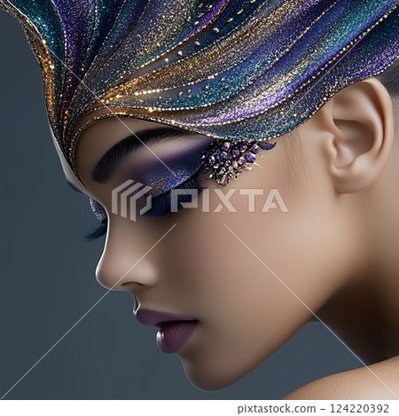 AI creates a powerful and beautiful Western woman with a Western-style special hair and makeup style (square photo) 124220392