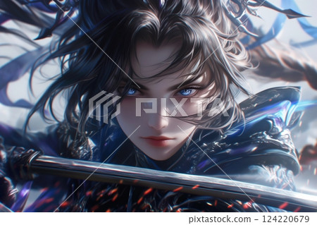 Cool warrior holding a sword Cool warrior holding a sword 124220679