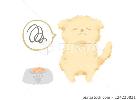 不想吃東西的可愛貴賓犬的水彩插圖 124220821
