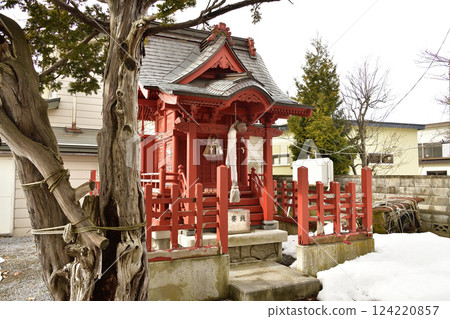Photographing the grounds of Iinari Shrine in Hokuto, Hokkaido in early spring Photographing the grounds of Iinari Shrine in Hokuto, Hokkaido in early spring 124220857