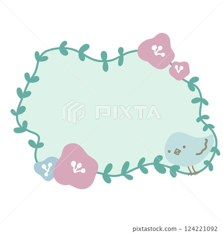 可愛的小鳥和花的框架 124221092