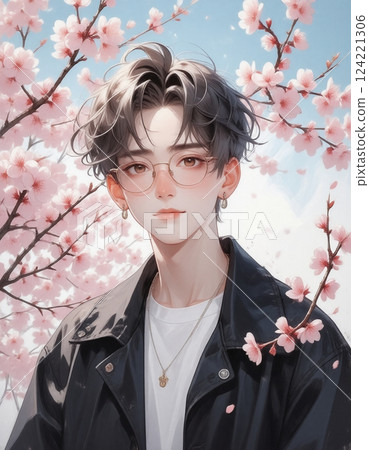 Beautiful cherry blossoms and men Beautiful cherry blossoms and men 124221306