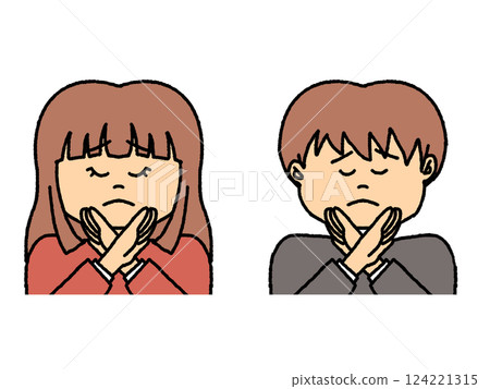 Set of illustrations of men and women making a X sign with both hands Set of illustrations of men and women making a X sign with both hands 124221315