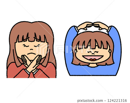 一組女人用雙手畫出圓圈和十字架的插圖 124221316