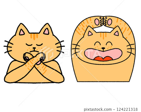 Illustration set of tiger cats making crosses and crosses with their hands Illustration set of tiger cats making crosses and crosses with their hands 124221318