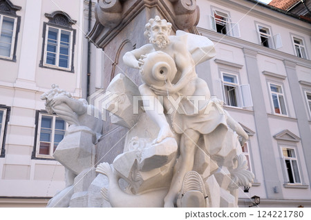Fountain of the Three Rivers of Carniola, representing Ljubljanica, Sava and Krka in Ljubljana, Slovenia Fountain of the Three Rivers of Carniola, representing Ljubljanica, Sava and Krka in Ljubljana, Slovenia 124221780