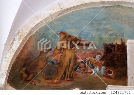 The frescoes with scenes from the life of St. Francis of Assisi, cloister of the Franciscan monastery of the Friars Minor in Dubrovnik, Croatia The frescoes with scenes from the life of St. Francis of Assisi, cloister of the Franciscan monastery of the Friars Minor in Dubrovnik, Croatia 124221791