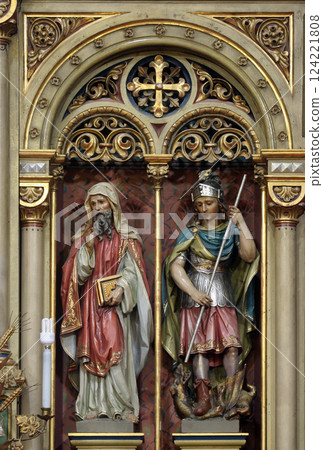 Saint Methodius and Saint George, main altar of the Visitation of Mary in the church of the Saint Peter in Ivanic Grad, Croatia Saint Methodius and Saint George, main altar of the Visitation of Mary in the church of the Saint Peter in Ivanic Grad, Croatia 124221808