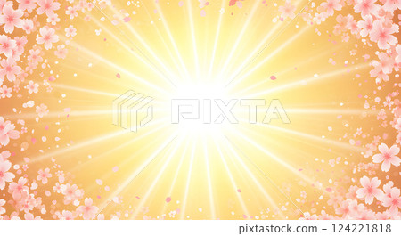 Cherry blossom and golden sun rays background 124221818