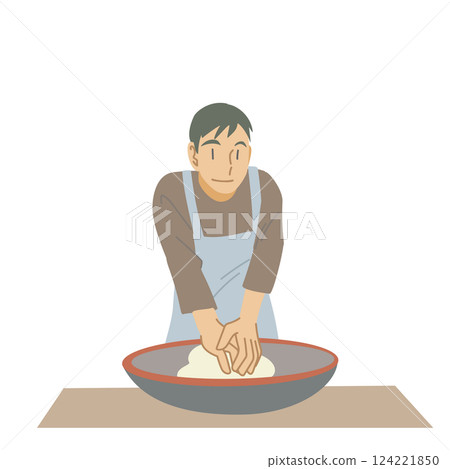 男人在揉麵碗裡揉蕎麥粉 124221850