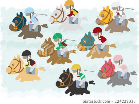Cute horse racing illustration set (cute and colorful) 124222333