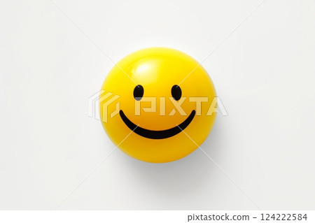 Emoji, funny yellow emoticon with smiling lips 3D stylized icon. Isolated on white background. Generated AI 124222584