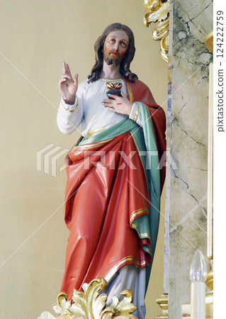Sacred Heart of Jesus, statue on the altar Our Lady of Sorrows in the parish church of Saints Peter and Paul in Kasina, Croatia 124222759