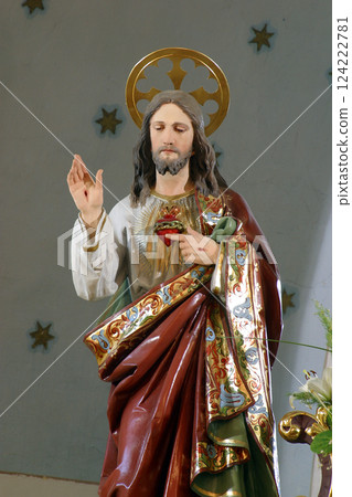 Sacred Heart of Jesus, statue on the main altar in the parish church of Saint Nicholas in Donja Zelina, Croatia 124222781