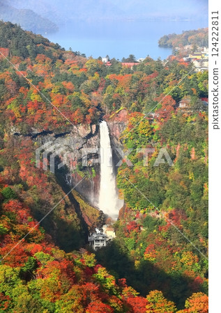 [栃木縣]晴天華嚴瀑布的紅葉（日光） 124222811