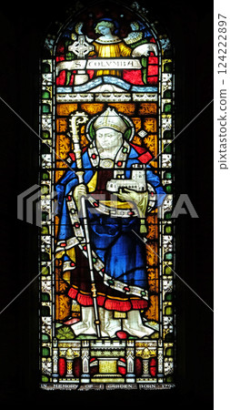 Saint Columbanus on the stained glass of All Saints' Anglican Church, Rome, Italy 124222897