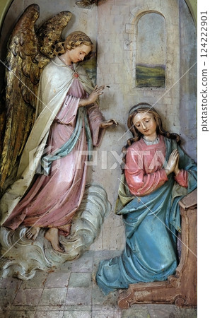 Annunciation of the Virgin Mary, altarpiece in the Basilica of the Sacred Heart of Jesus in Zagreb, Croatia Annunciation of the Virgin Mary, altarpiece in the Basilica of the Sacred Heart of Jesus in Zagreb, Croatia 124222901