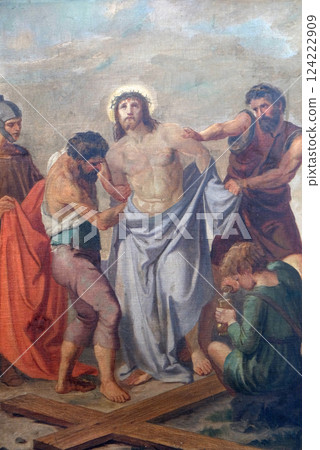 10th Stations of the Cross, Jesus is stripped of His garments, Church of Visitation of the Virgin Mary in Sisak, Croatia 124222909