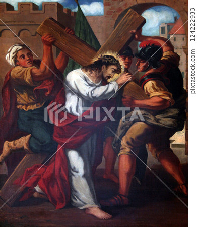 2nd Stations of the Cross, Jesus is given his cross, church of St. Agatha in Schmerlenbach, Germany 124222933