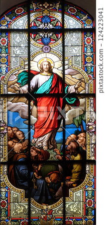 Ascension of Christ, stained glass window in the Saint Nicholas Evangelical church, Aalen, Germany 124223041