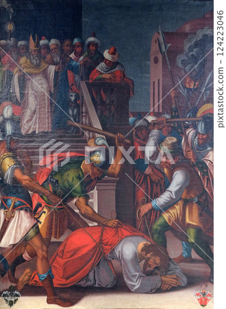 The Passion of Jesus, painting in the Neumunster Collegiate Church in Wurzburg, Germany 124223046