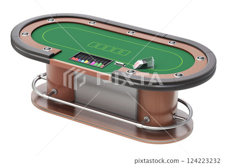 Professional casino poker table isolated on white background - 3D illustration 124223232