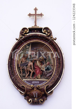 6th Stations of the Cross, Veronica wipes the face of Jesus, Carthusian monastery in Pleterje, Slovenia 6th Stations of the Cross, Veronica wipes the face of Jesus, Carthusian monastery in Pleterje, Slovenia 124223348