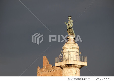 Bronze statue of St Peter, Church of the Most Holy Name of Mary (Chiesa del Santissimo Nome di Maria al Foro Traiano) at the Trajan Forum in Rome, Italy 124223360