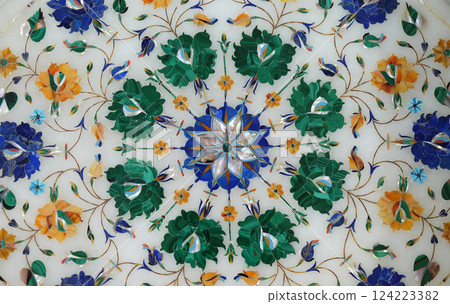 Traditional colorful floral marble tabletops for sale in Agra, Uttar Pradesh, India 124223382