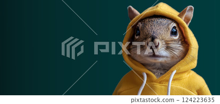 Baby squirrel wearing a hoodie 124223635