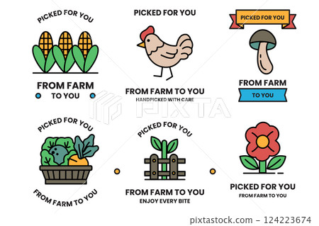 Set of illustrations in the concept of a vegetable and fruit shop in line drawing style Set of illustrations in the concept of a vegetable and fruit shop in line drawing style 124223674