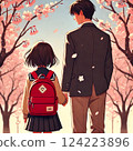 Entrance ceremony, spring departure, school bag, cherry blossom road 124223896