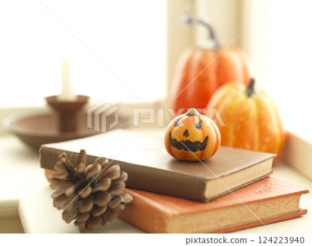 Halloween image on the windowsill Halloween image on the windowsill 124223940