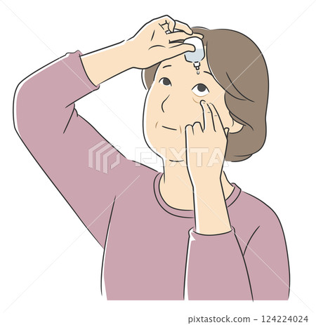 Senior woman pointing eye drops 124224024