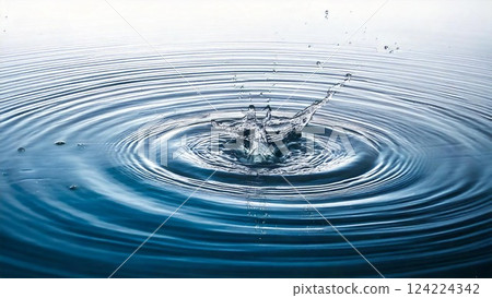 水滴落在水面上並泛起漣漪的圖像 AI 生成的背景素材 124224342