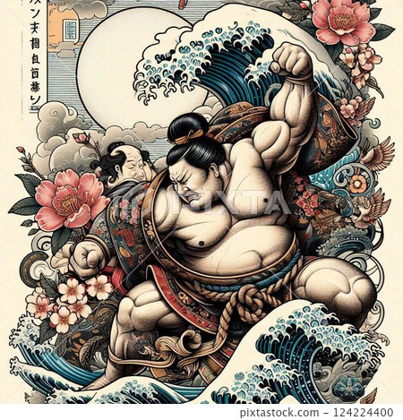 浮世繪風格相撲插圖 124224400