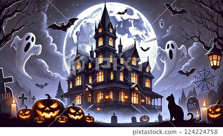 Haunted Mansion under the full moon 124224758