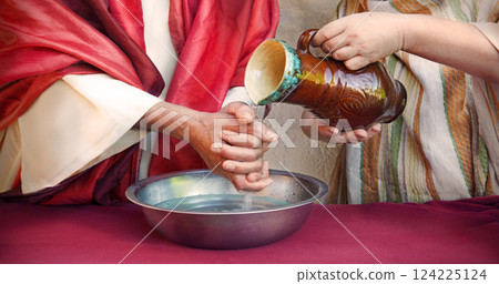 The servant pours water, and the master washes his hands 124225124