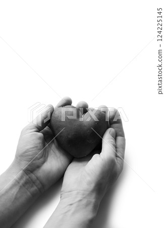Hearts from potato on white background 124225145