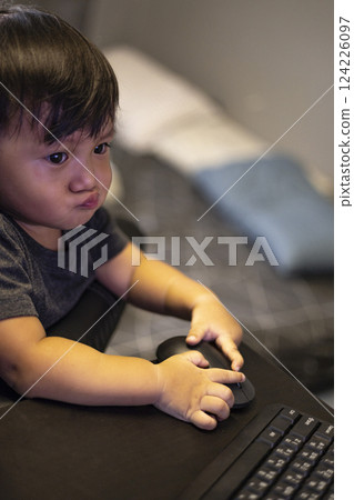 Boy Playing On Computer At Hom 124226097