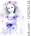 Girl in flower crown and purple dress 124226116